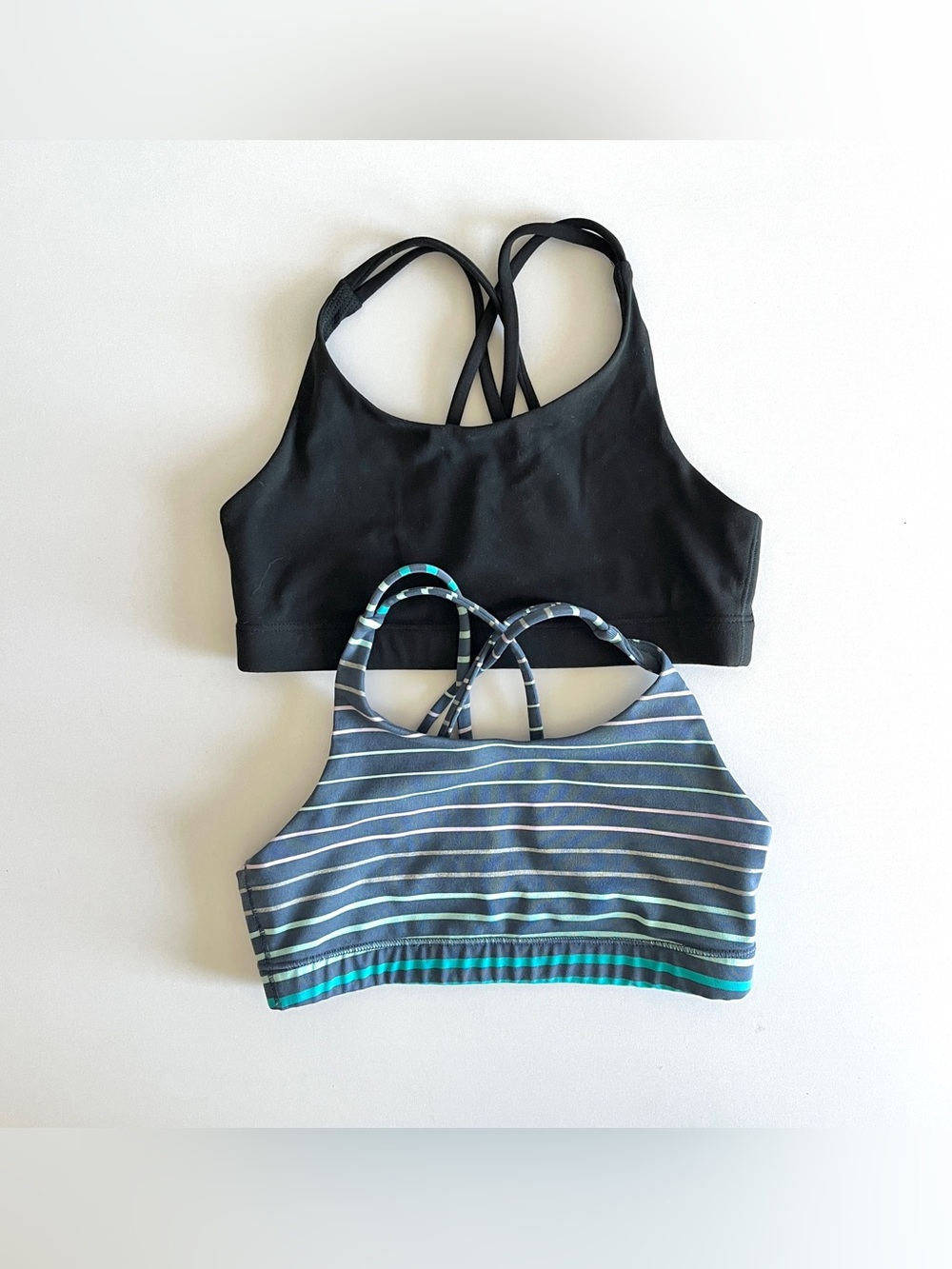 Athleta Girl sports bra medium 8 10 blue black strappy racerback bundle lot of 2